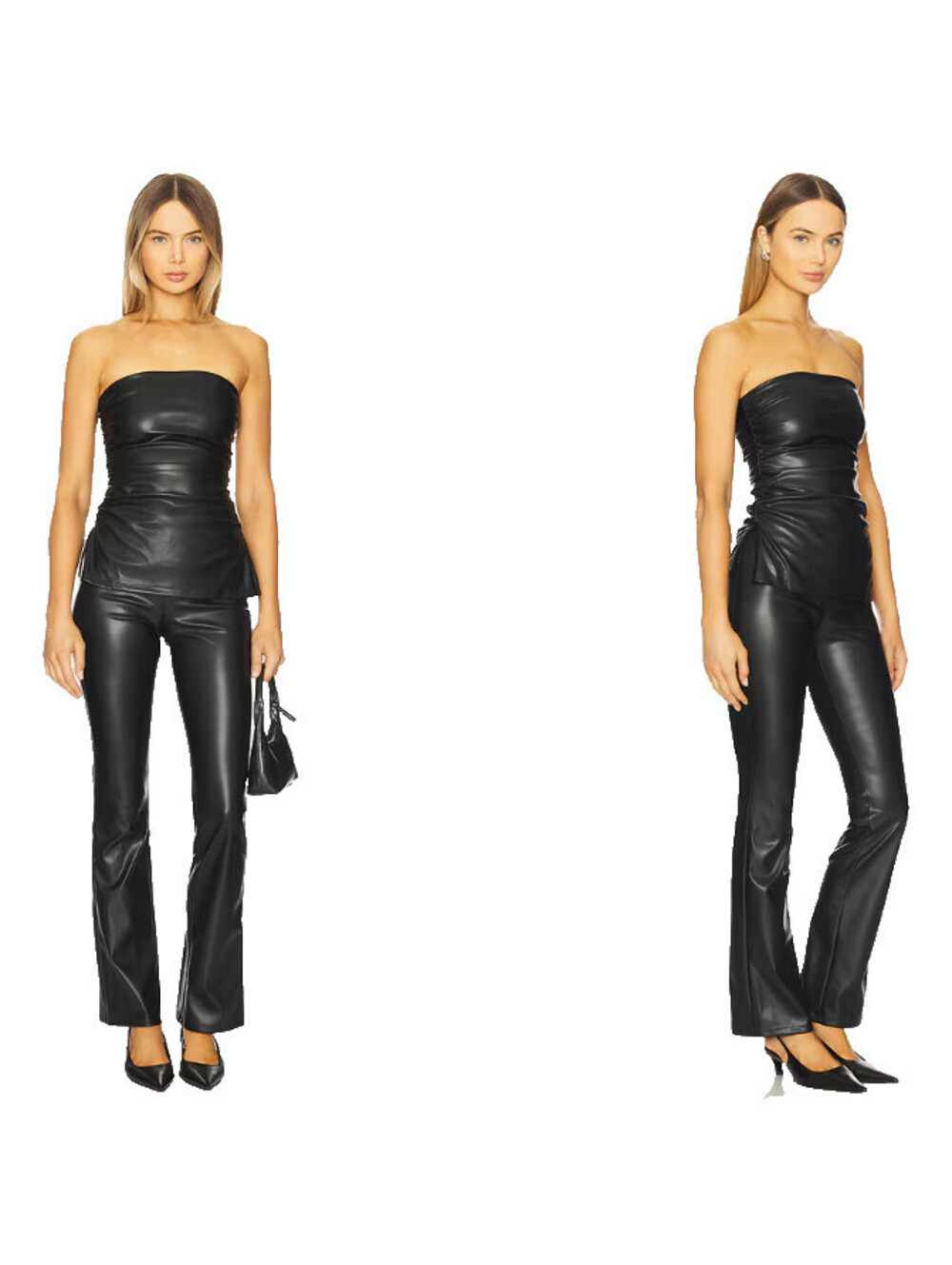 Superdown Annalise Pant Set strapless top black faux leather size S NWT $98msrp